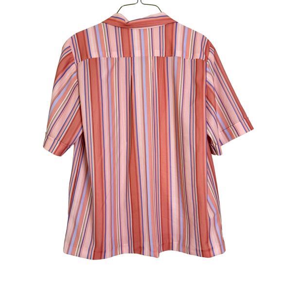 Vintage peach pink purple stripe short sleeve button up blouse‎ with ascot scarf - Picture 3 of 7